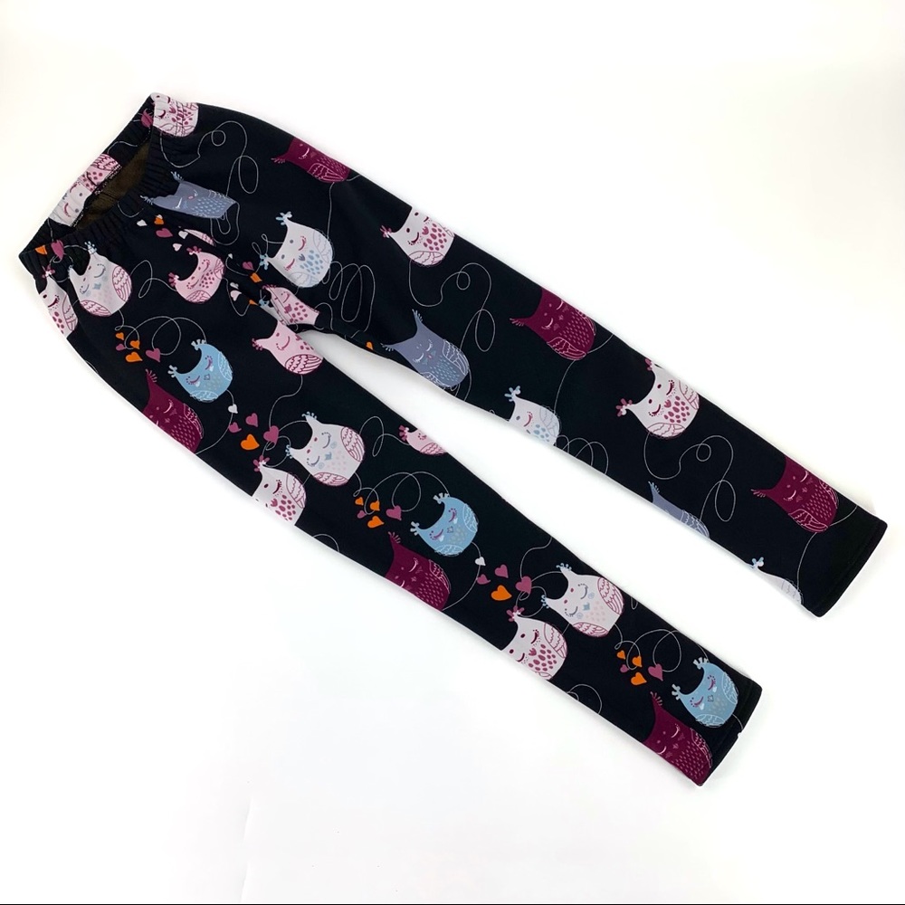 2/$20 Just Cozy Owl Print Fur Lined Leggings, XS/S